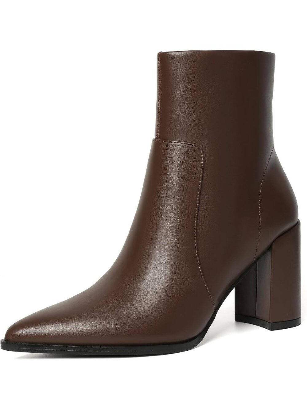 Women's Brown Slip On Mid Calf High Heel Closed Toe Hiking Ankle Booties